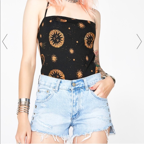 Dolls Kill Distressed Eyelit Cutoff Denim Short - Picture 6 of 14